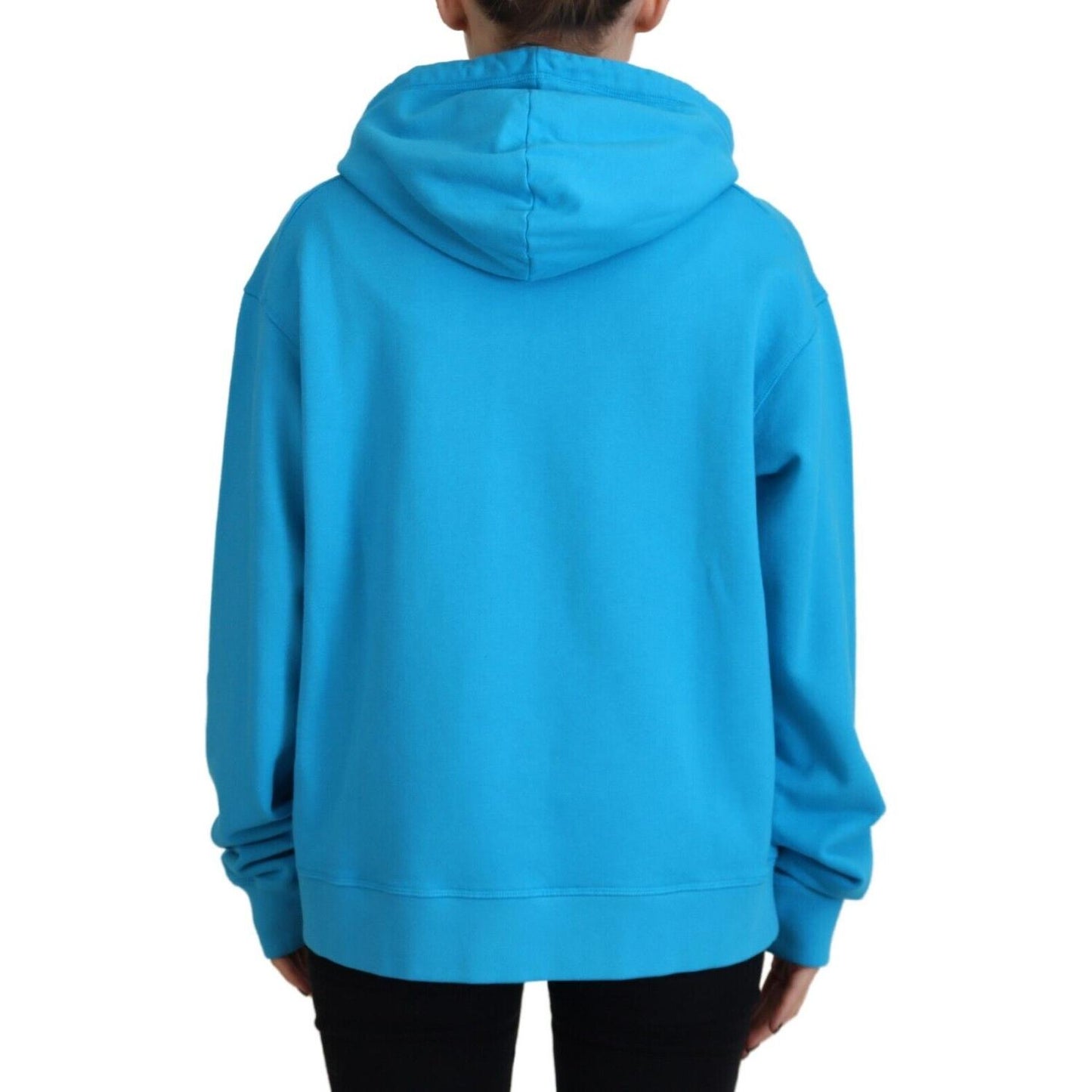 Dsquared² Blue Logo Print Cotton Hoodie Sweatshirt Sweater blue-logo-print-cotton-hoodie-sweatshirt-sweater