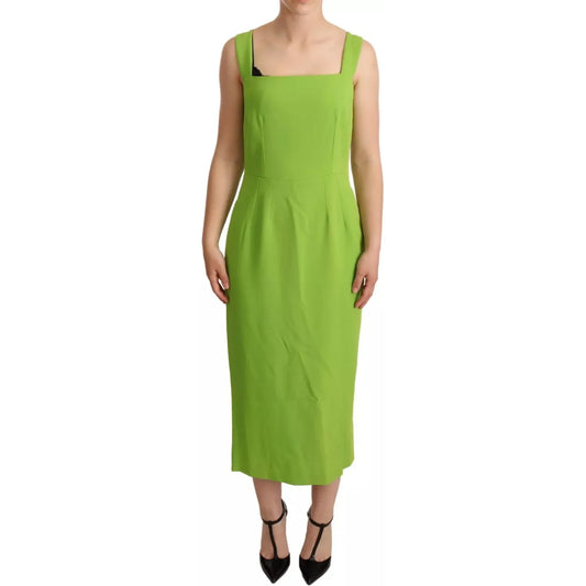 Green Sheath Square Neckline Mid Length Dress
