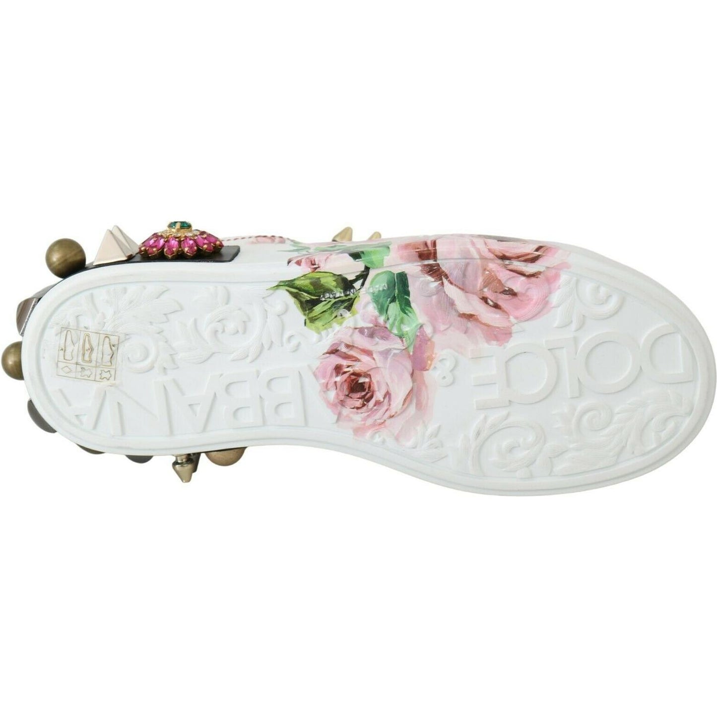 Dolce & Gabbana Floral Crystal-Embellished Leather Sneakers WOMAN SNEAKERS white-leather-crystal-roses-floral-sneakers-shoes