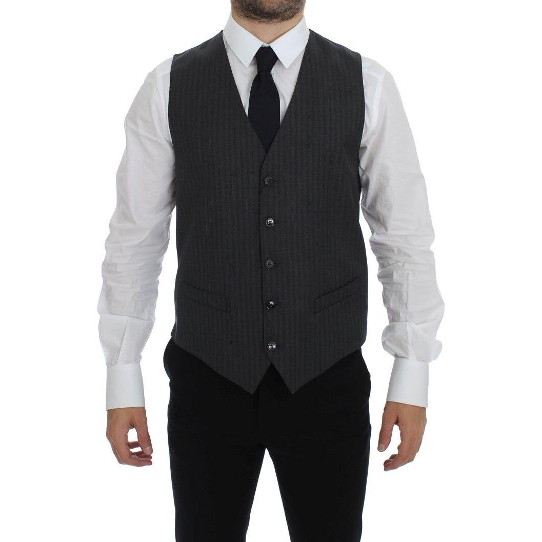 Dolce & Gabbana Elegant Gray Striped Wool Dress Vest gray-striped-wool-single-breasted-vest-4