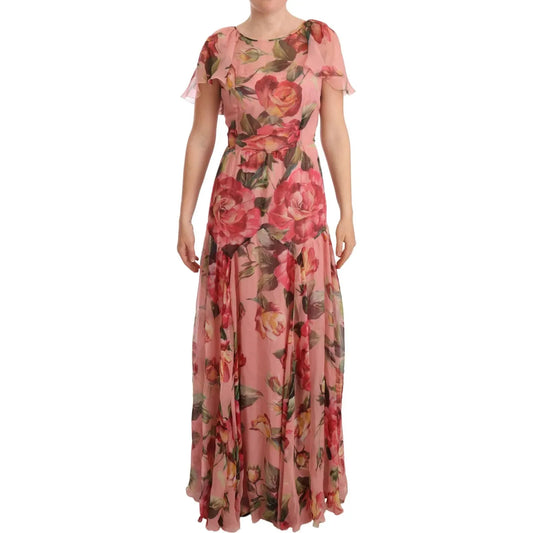 Pink Silk Floral Print Layered Maxi Dress