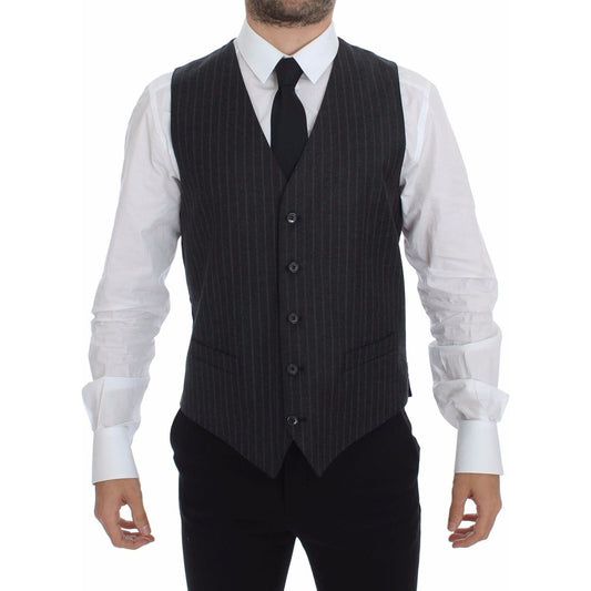 Dolce & Gabbana Elegant Gray Striped Dress Vest gray-striped-wool-logo-vest-gilet-weste-4