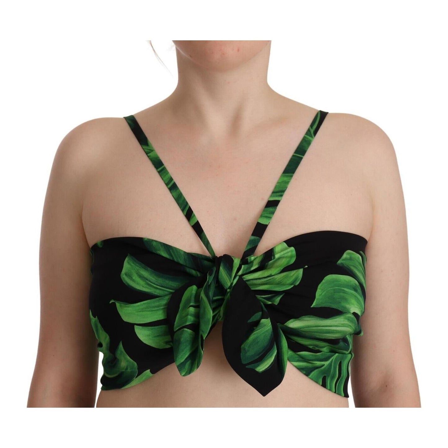 Dolce & Gabbana Elegant Leaf Print Halter Cropped Top elegant-leaf-print-halter-cropped-top