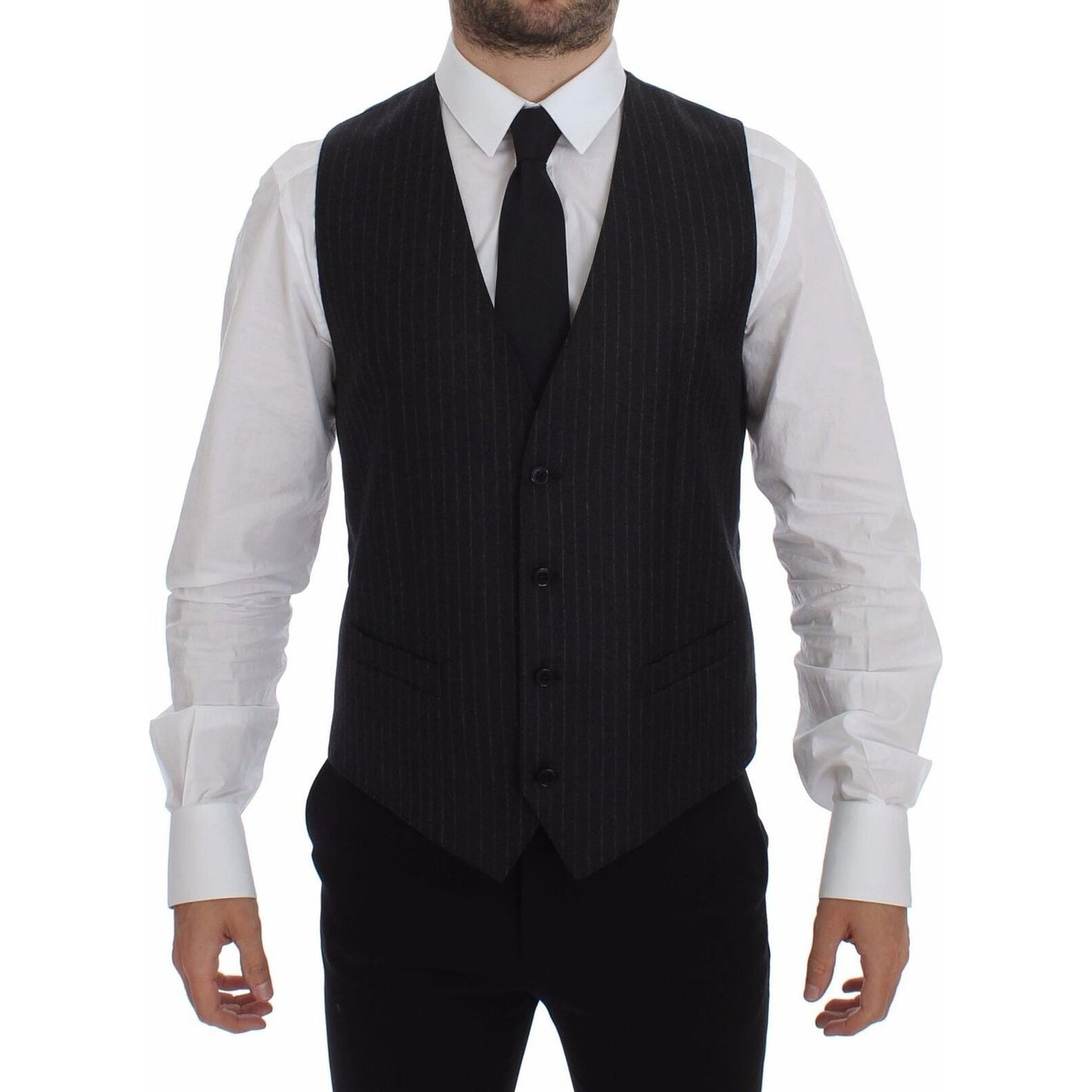 Dolce & Gabbana Elegant Gray Striped Wool Dress Vest gray-striped-wool-logo-vest-gilet-vests