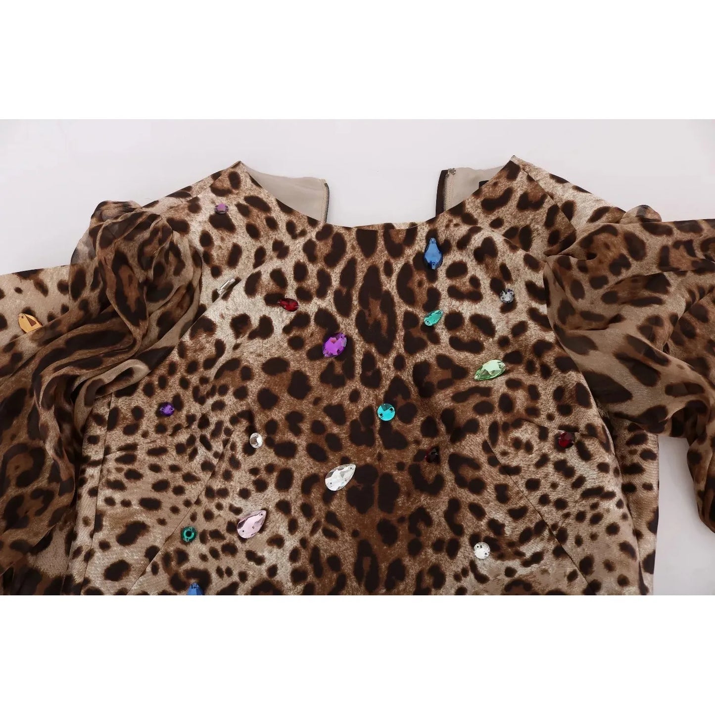 Leopard Silk Wool Crystal Shift Dress