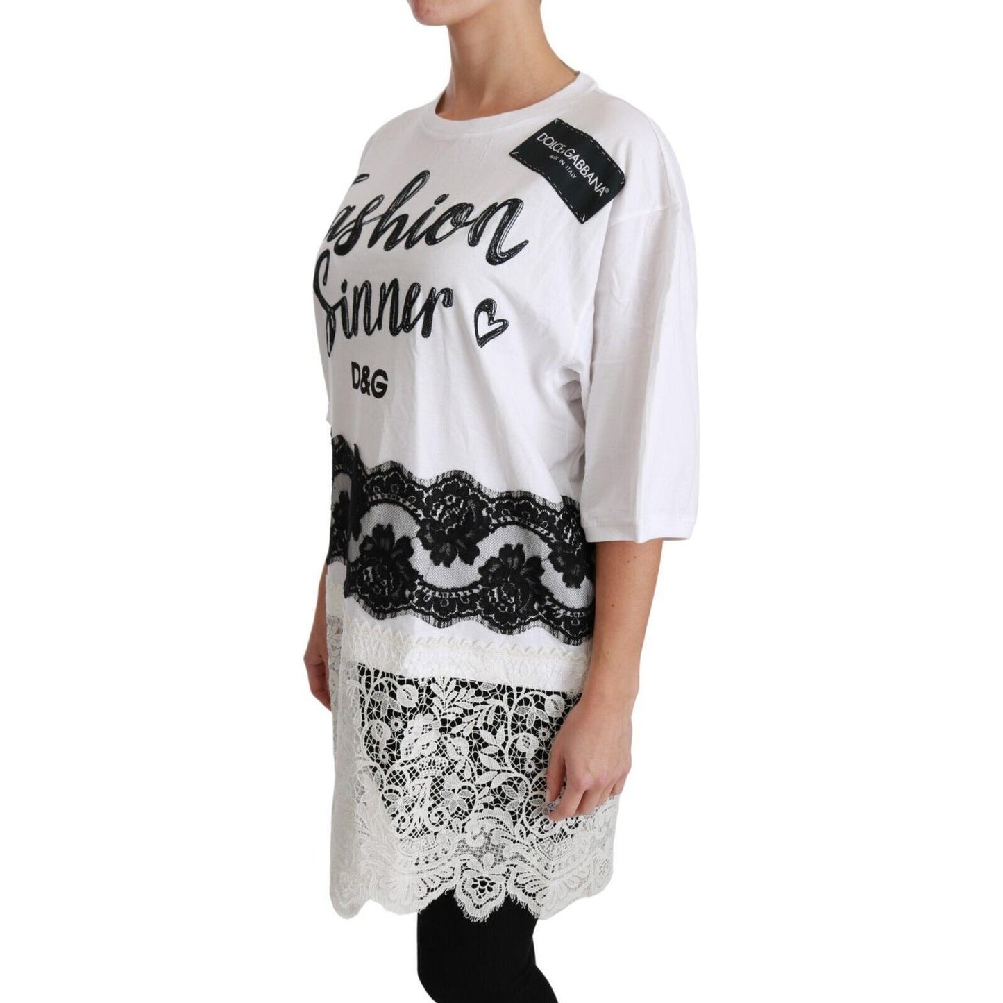 Dolce & Gabbana Chic DG Fashion Sinners Oversized Tee white-fashion-sinner-cotton-lace-t-shirt-top