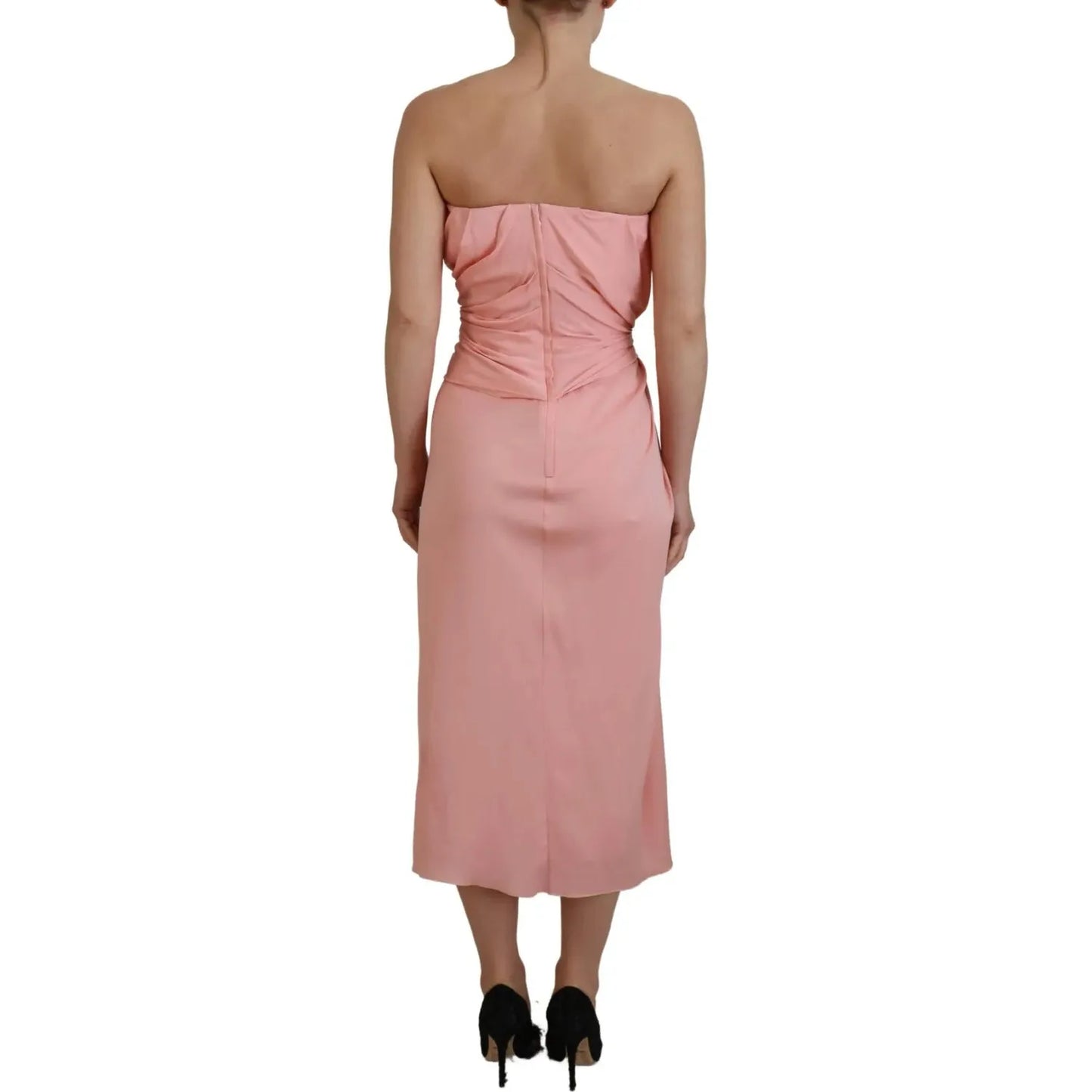 Pink Silk Stretch Strapless Sheath Midi Dress