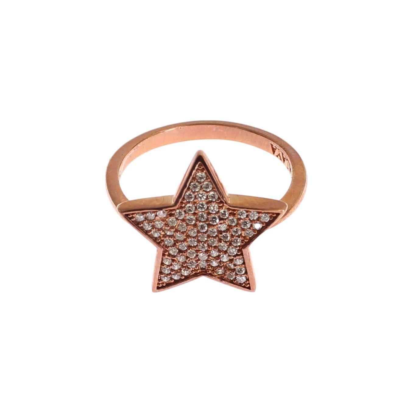 Nialaya Dazzling Pink Gold Plated Sterling Silver CZ Ring Ring womens-clear-cz-star-925-silver-ring