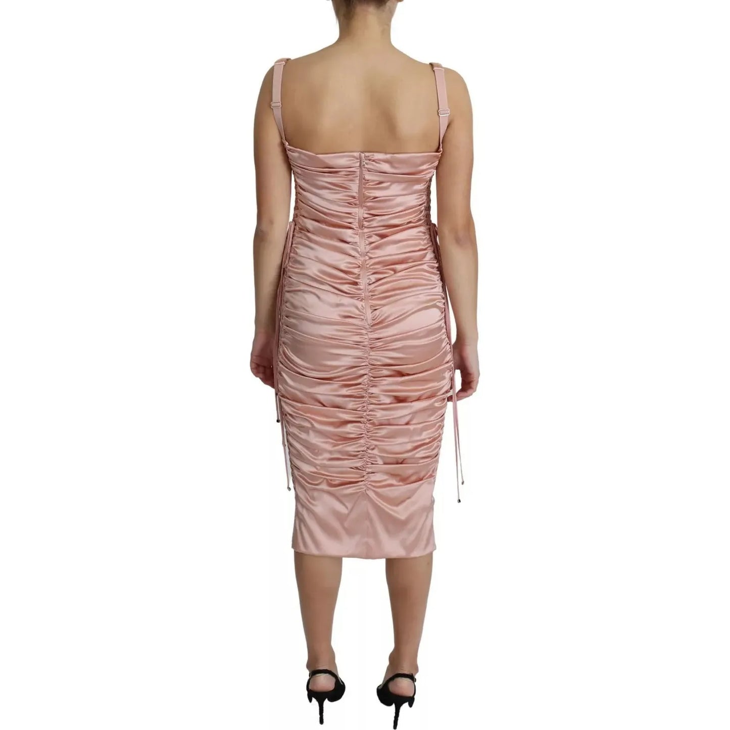 Pink Spaghetti Strap Bodycon Midi Dress