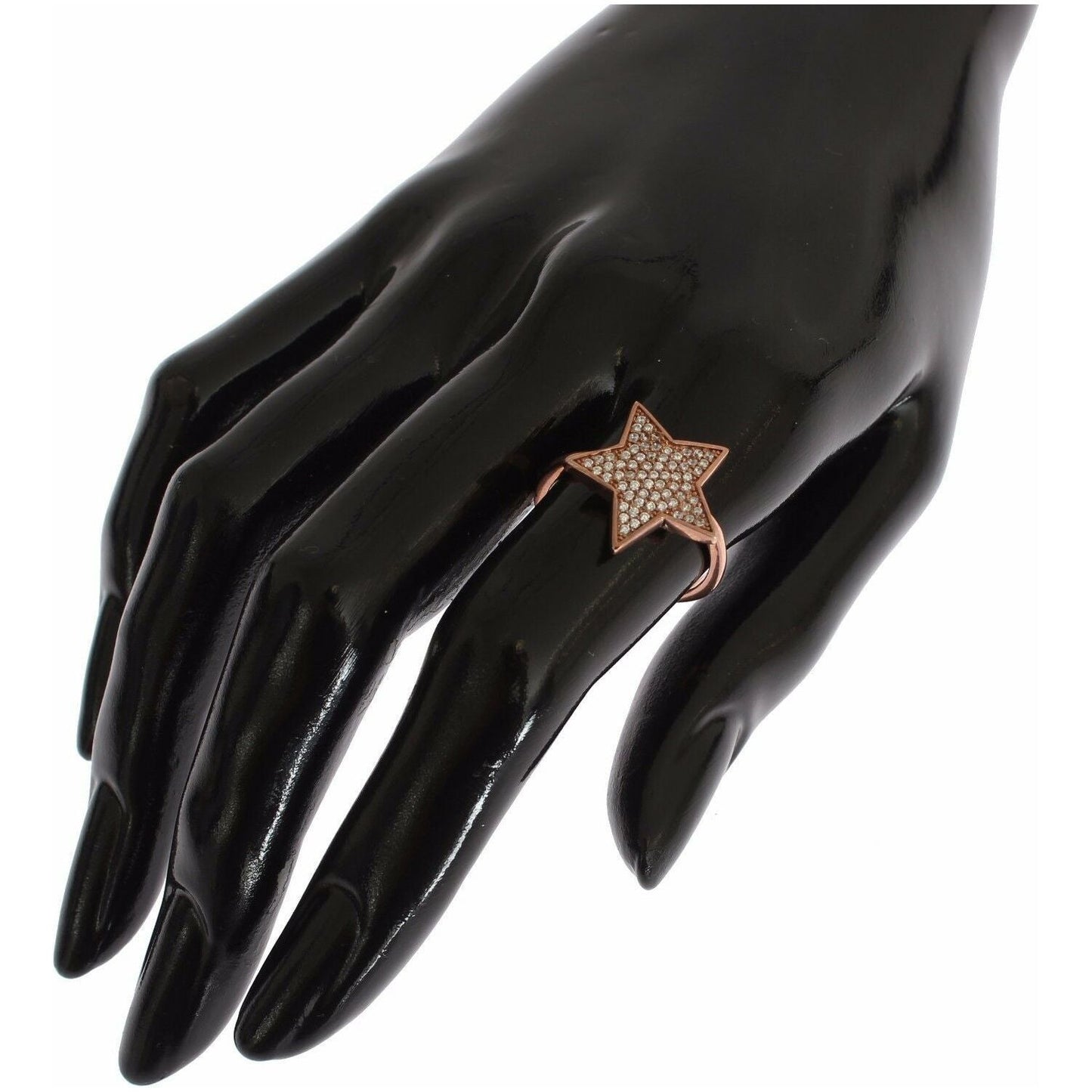 Nialaya Dazzling Pink Gold Plated Sterling Silver CZ Ring Ring womens-clear-cz-star-925-silver-ring