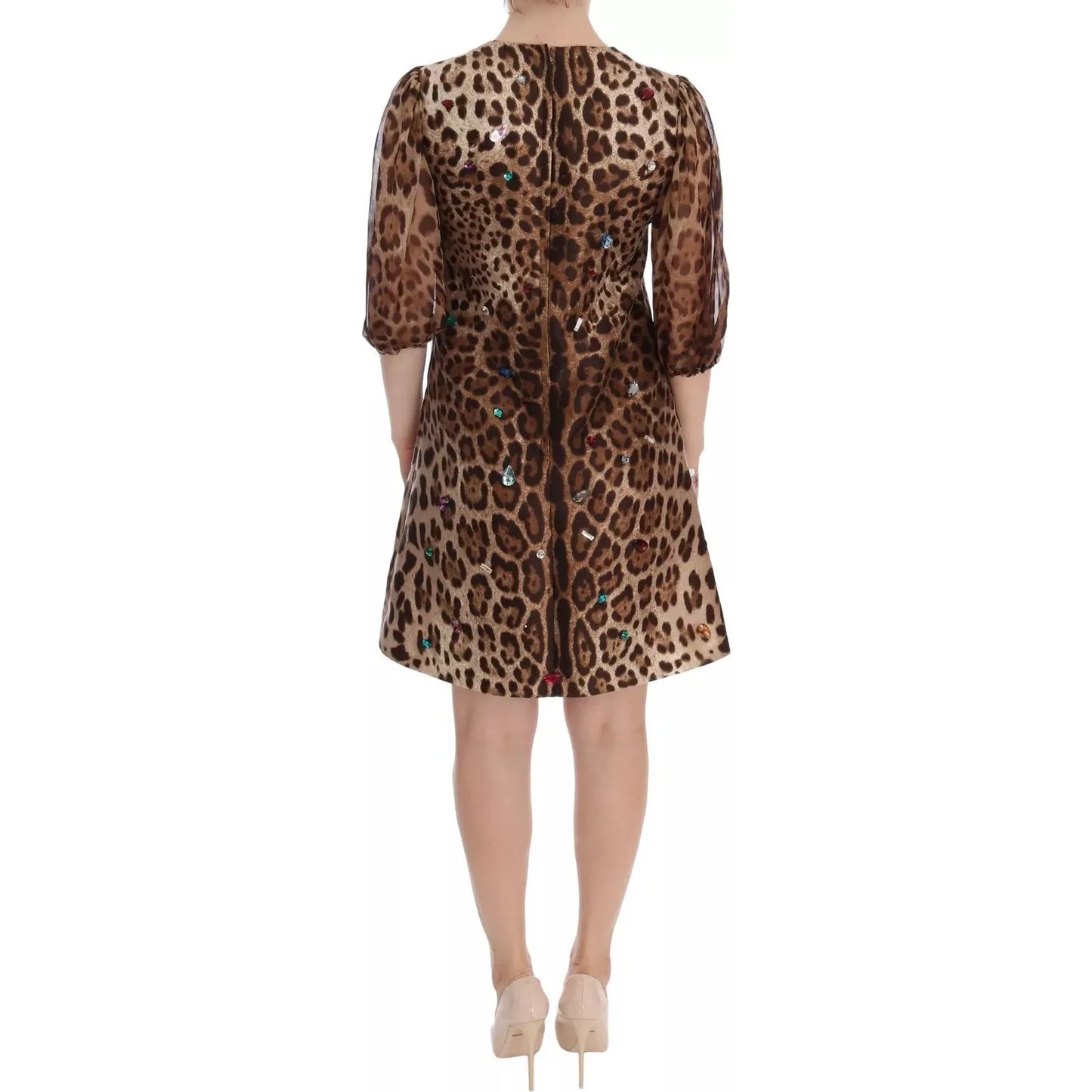 Dolce & Gabbana Leopard Silk Wool Crystal Shift Dress leopard-silk-wool-crystal-shift-dress
