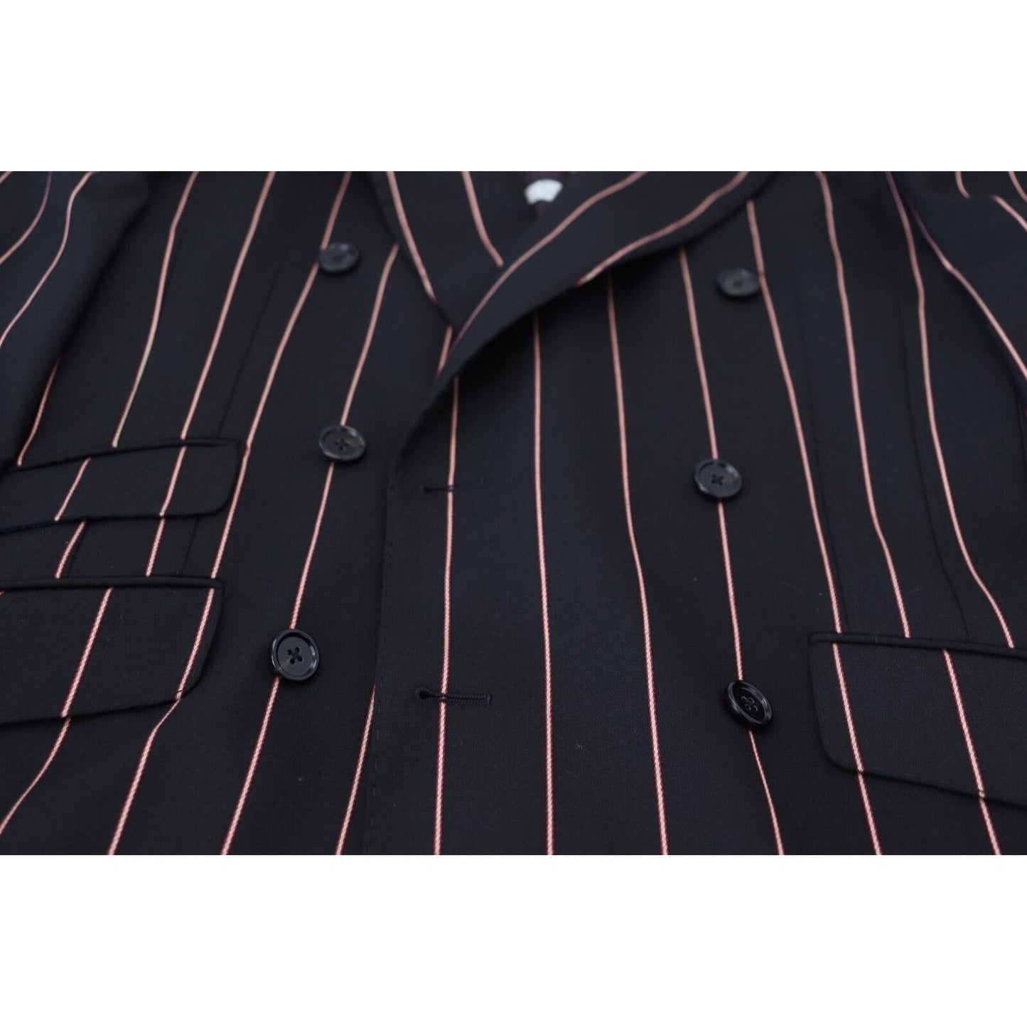 Dolce & Gabbana Elegant Slim Fit Double-Breasted Black Blazer black-stripes-viscose-double-breasted-blazer