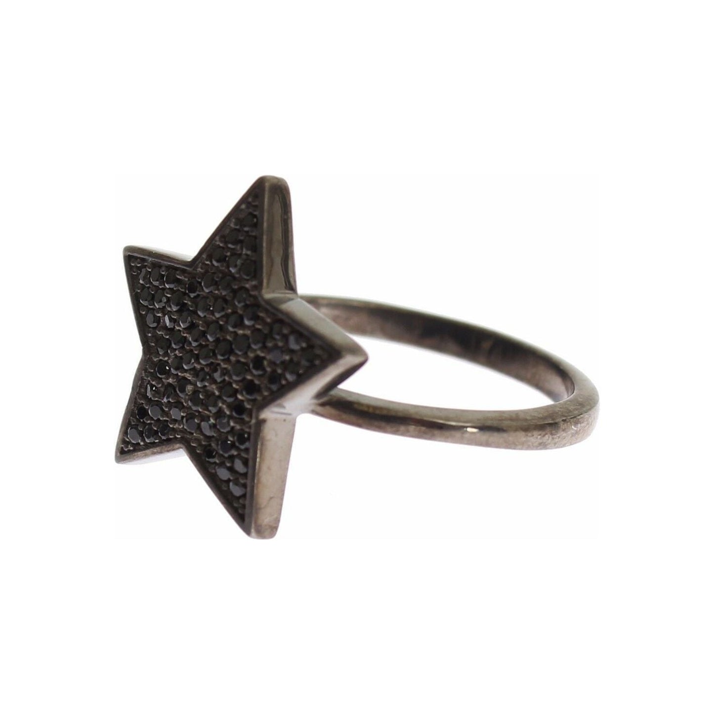 Nialaya Exquisite Sterling Silver CZ Crystal Ring Ring black-cz-star-925-silver-womens-ring