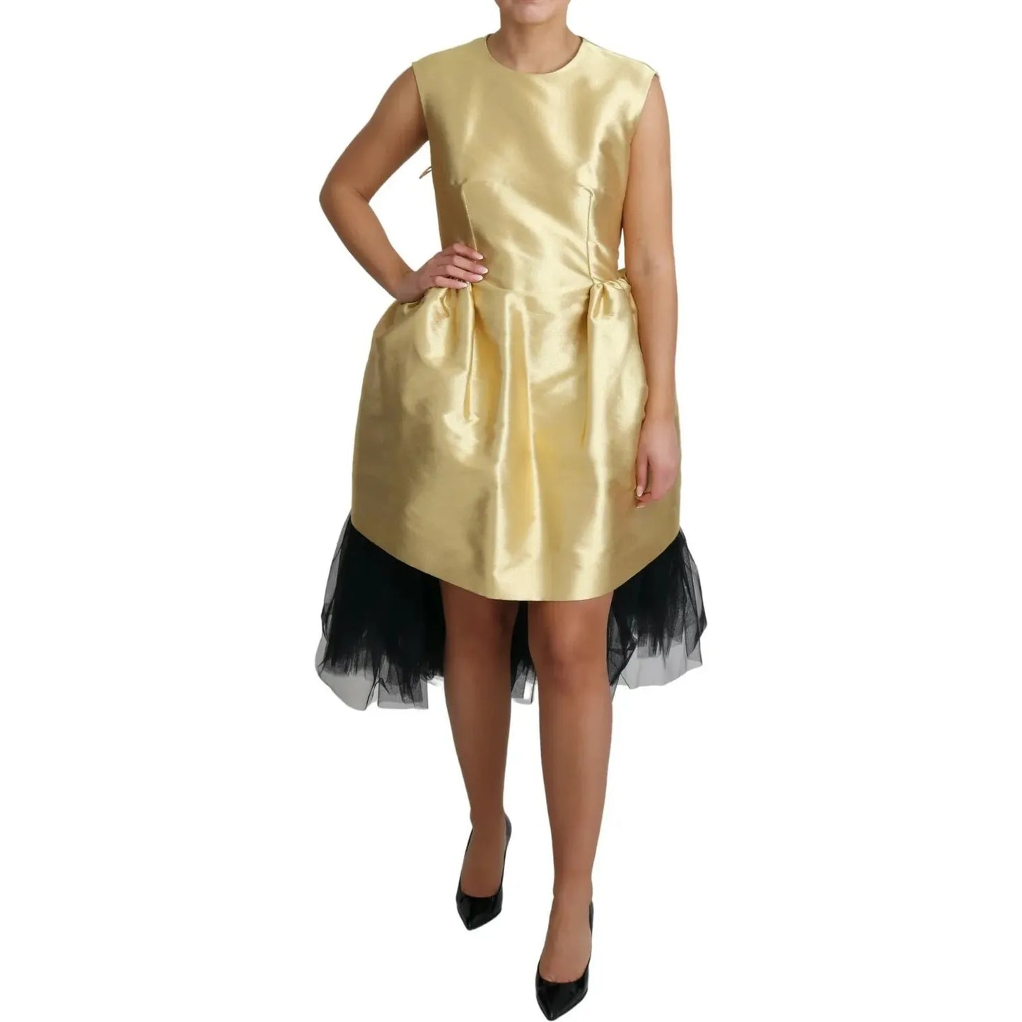 Gold Polyester Sleeveless A-line Tulle Dress