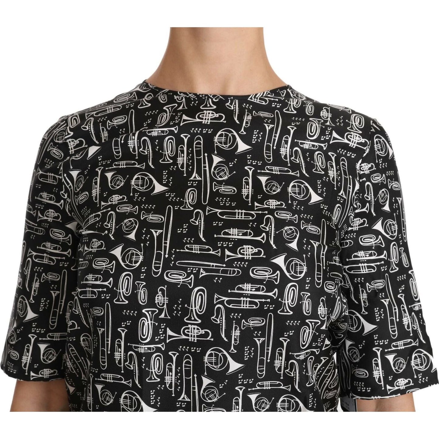 Dolce & Gabbana Exquisite Trumpet Print Silk Blouse black-musical-instruments-print-silk-blouse