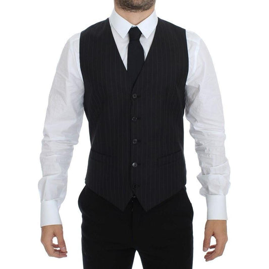 Dolce & Gabbana | Chic Black Striped Wool Silk Dress Vest| McRichard Designer Brands   