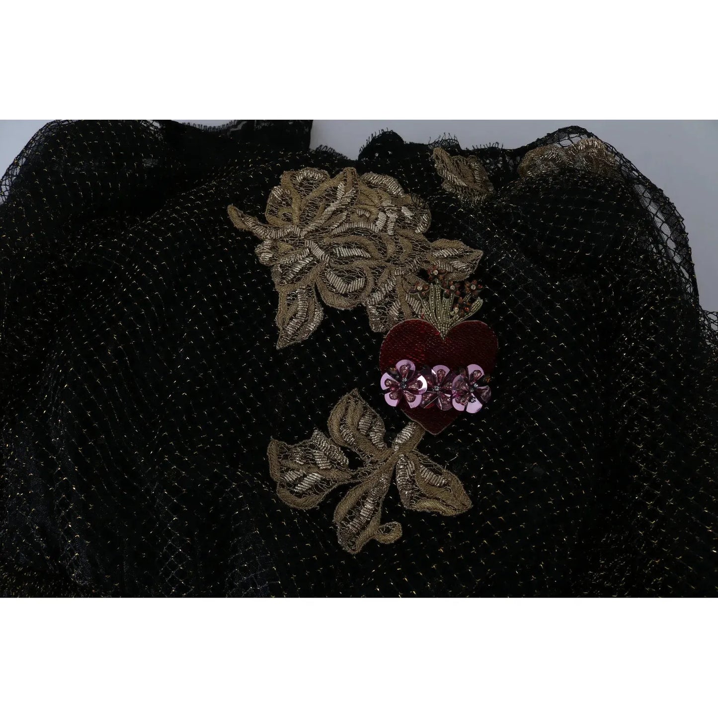 Dolce & Gabbana Black Gold Crystal Heart A-line Dress black-gold-crystal-heart-a-line-dress