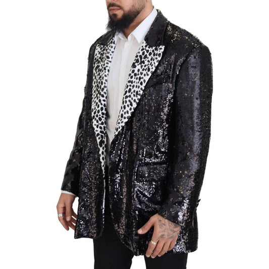 Dolce & Gabbana Elegant Black Single Breasted Blazer black-sequined-cow-pattern-nylon-blazer