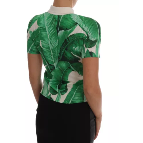 Dolce & Gabbana Green Banana Print Silk Polo T-shirt green-banana-print-silk-polo-t-shirt
