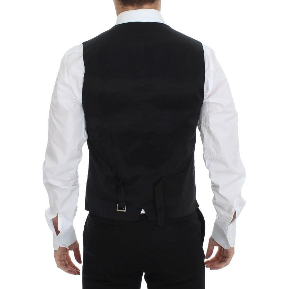 Dolce & Gabbana Elegant Black Wool Silk Dress Vest black-wool-silk-stretch-dress-vest-blazer-1