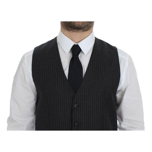 Dolce & Gabbana Elegant Gray Striped Wool Dress Vest gray-striped-wool-single-breasted-vest