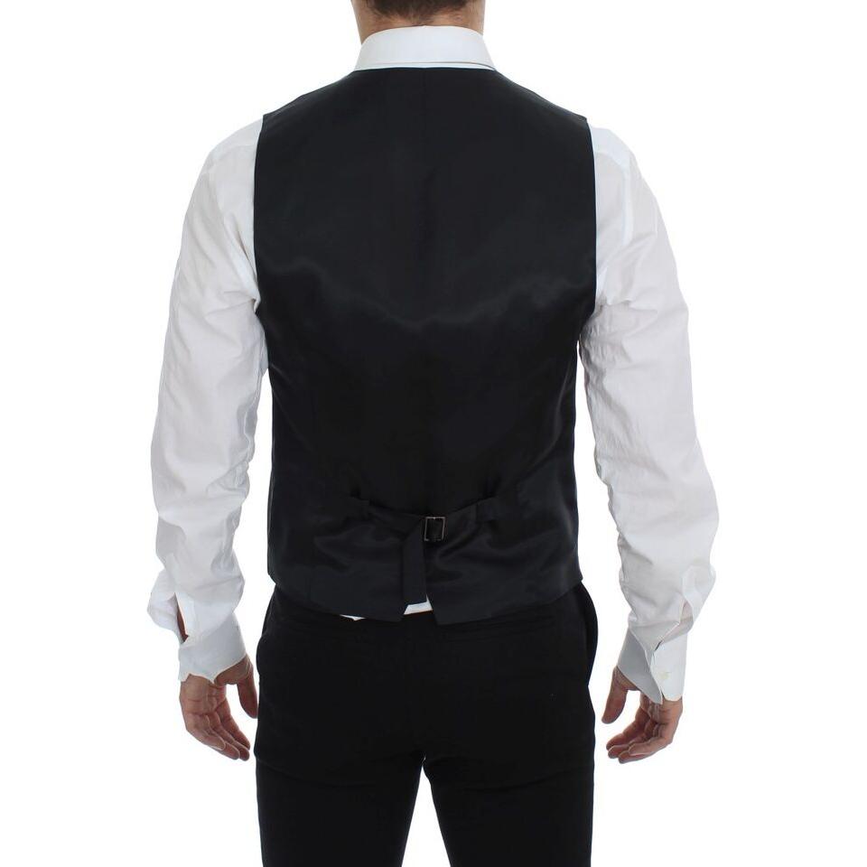Dolce & Gabbana Elegant Black Striped Wool Dress Vest black-striped-wool-single-breasted-vest-2