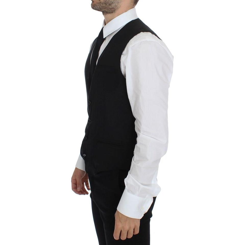 Dolce & Gabbana | Elegant Black Wool Dress Vest| McRichard Designer Brands   