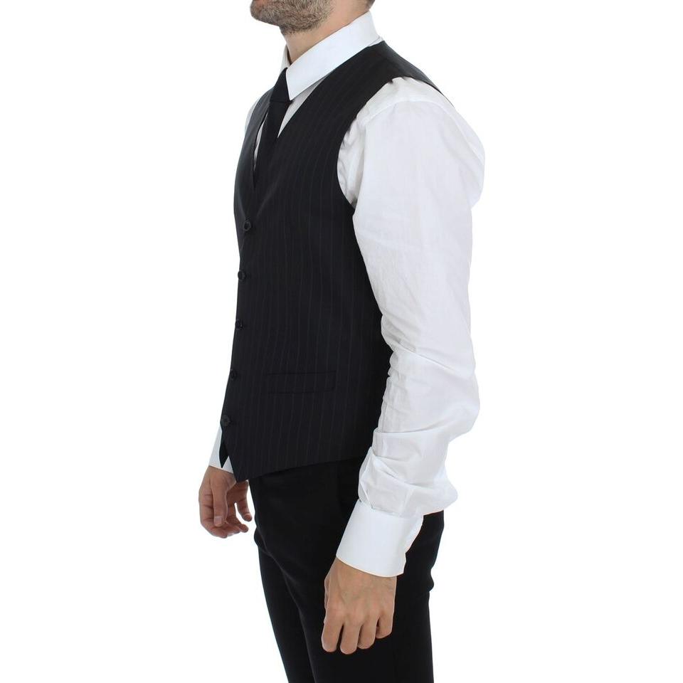 Dolce & Gabbana Chic Black Striped Wool Silk Dress Vest black-striped-wool-silk-dress-vest-gilet