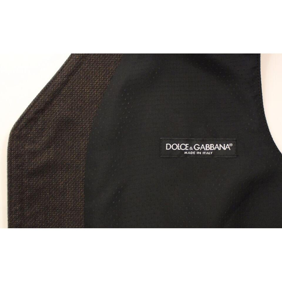 Dolce & Gabbana | Elegant Brown Cotton Blend Dress Vest| McRichard Designer Brands   