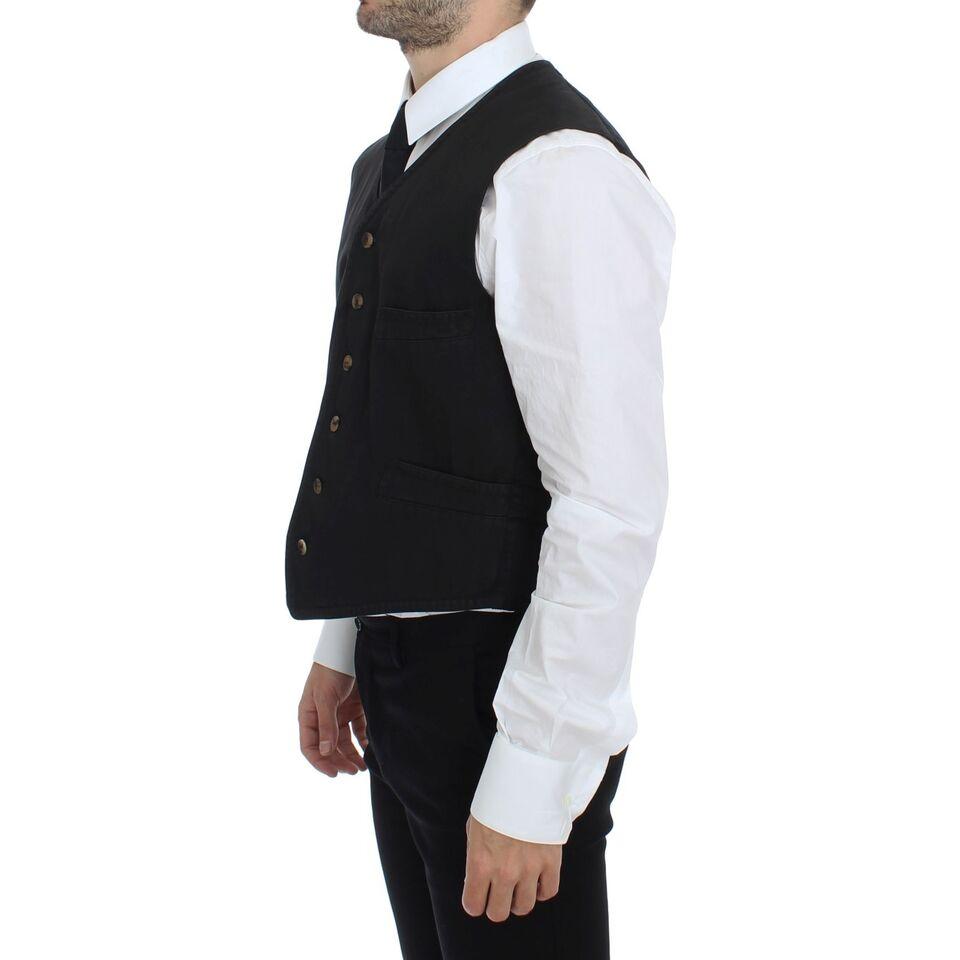 Dolce & Gabbana | Elegant Black Cotton Blend Dress Vest| McRichard Designer Brands   