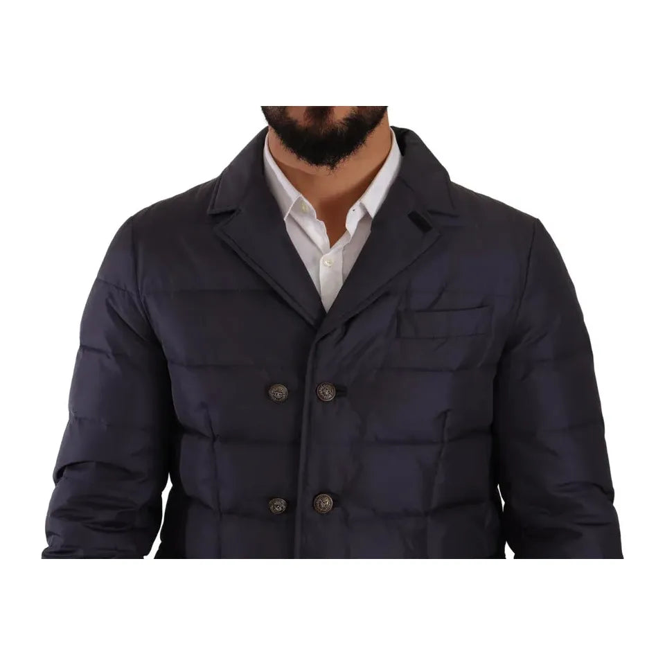 Dolce & Gabbana Elegant Dark Blue Silk Blend Jacket blue-silk-goat-coat-blouson-winter-jacket
