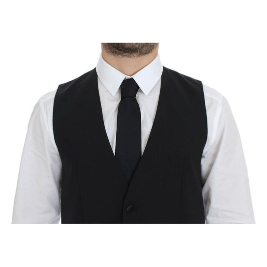 Dolce & Gabbana Elegant Silk-Wool Black Dress Vest black-wool-silk-stretch-dress-vest-blazer