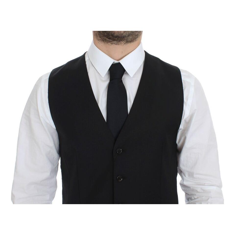 Elegant Black Wool Silk Dress Vest