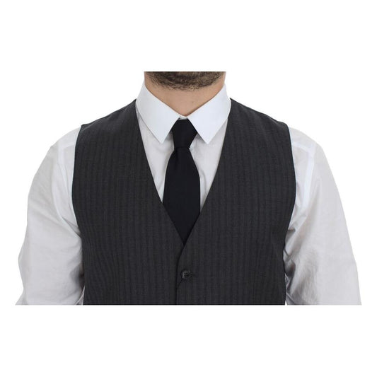 Dolce & Gabbana Elegant Black Striped Wool Dress Vest black-striped-wool-single-breasted-vest