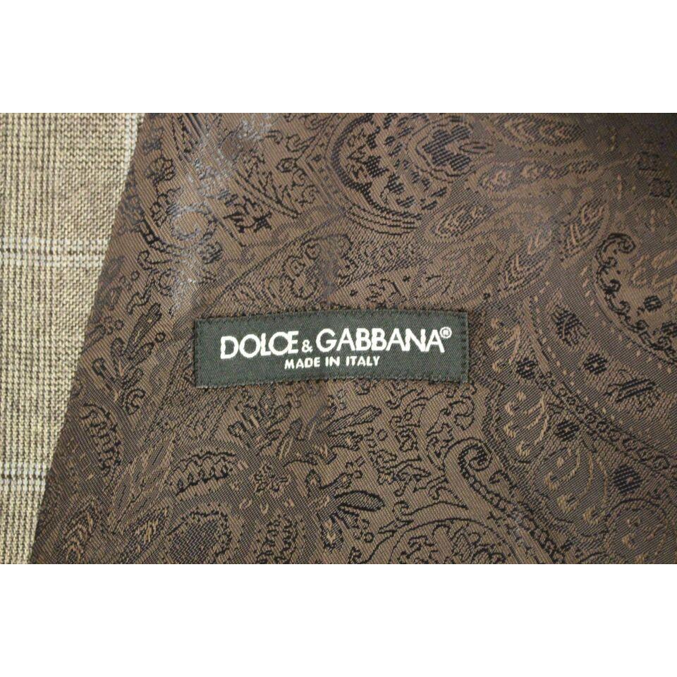 Dolce & Gabbana Elegant Brown Checkered Wool Dress Vest brown-wool-single-breasted-vest-gilet