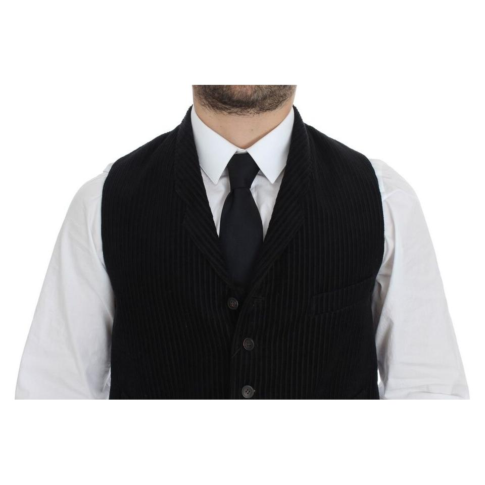 Dolce & Gabbana Elegant Black Manchester Dress Vest black-manchester-single-breasted-vest