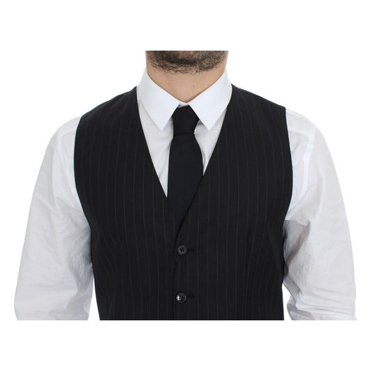 Dolce & Gabbana Chic Black Striped Wool Silk Dress Vest black-striped-wool-silk-dress-vest-gilet