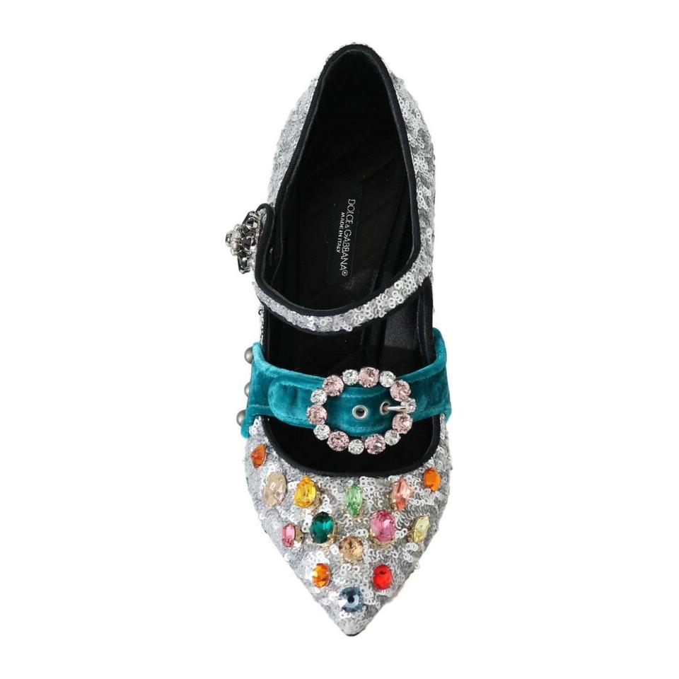 Dolce & Gabbana Elegant Silver-Black Crystal Mary Janes Pumps silver-sequined-crystal-mary-janes-pumps