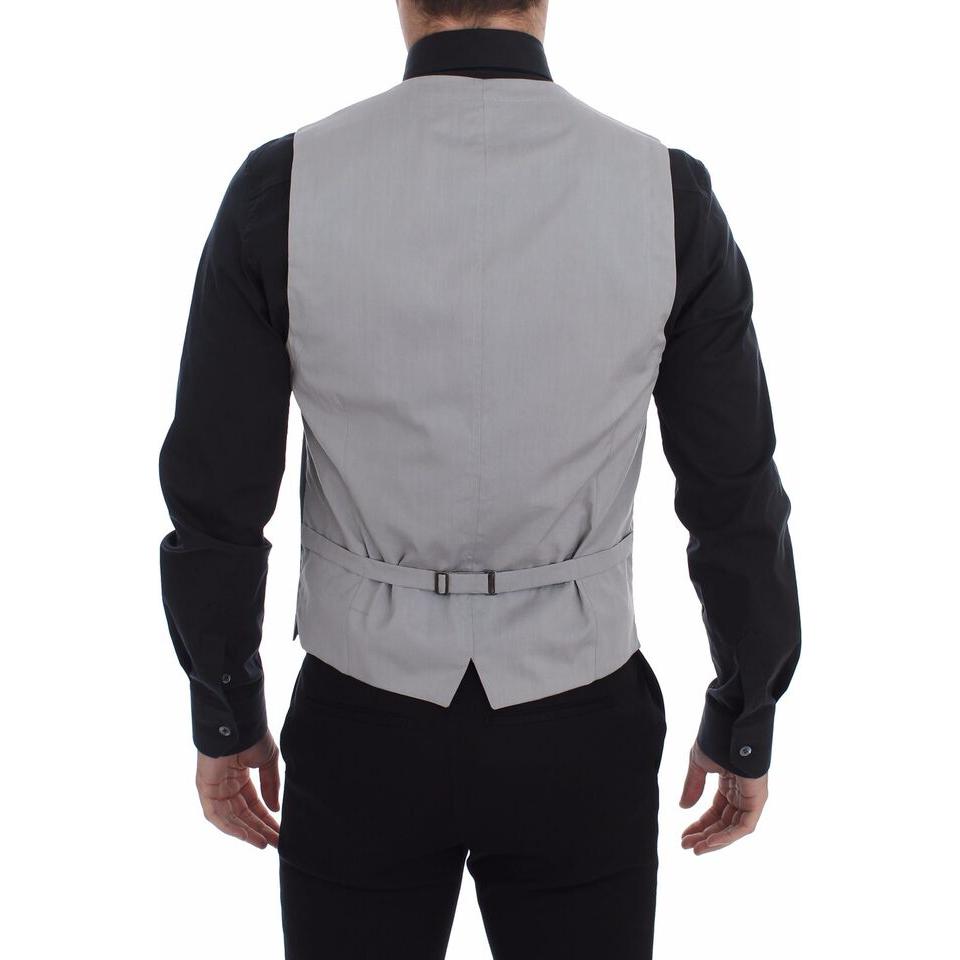 Dolce & Gabbana Elegant Gray Slim Fit Dress Vest gray-cotton-slim-fit-button-front-dress-vest