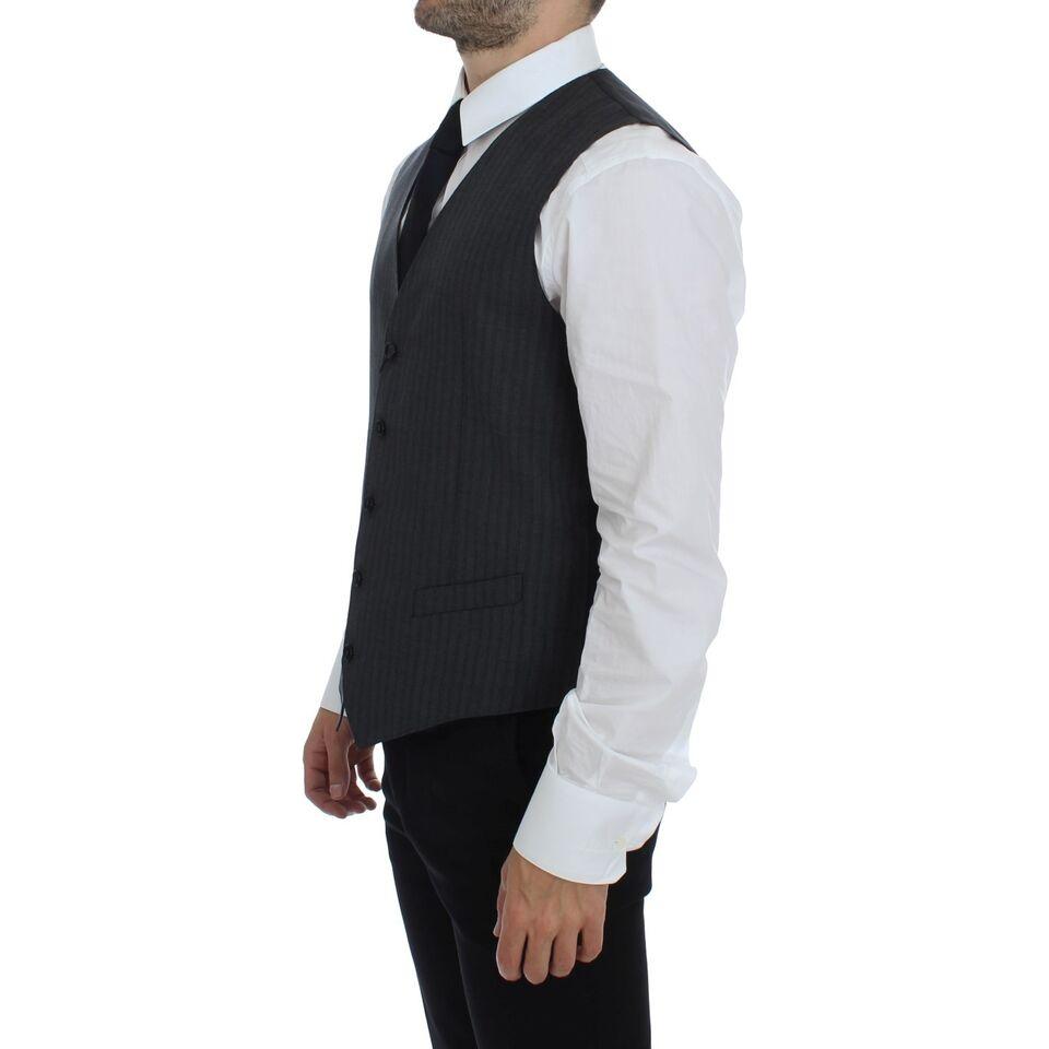Dolce & Gabbana | Elegant Black Striped Wool Dress Vest| McRichard Designer Brands   