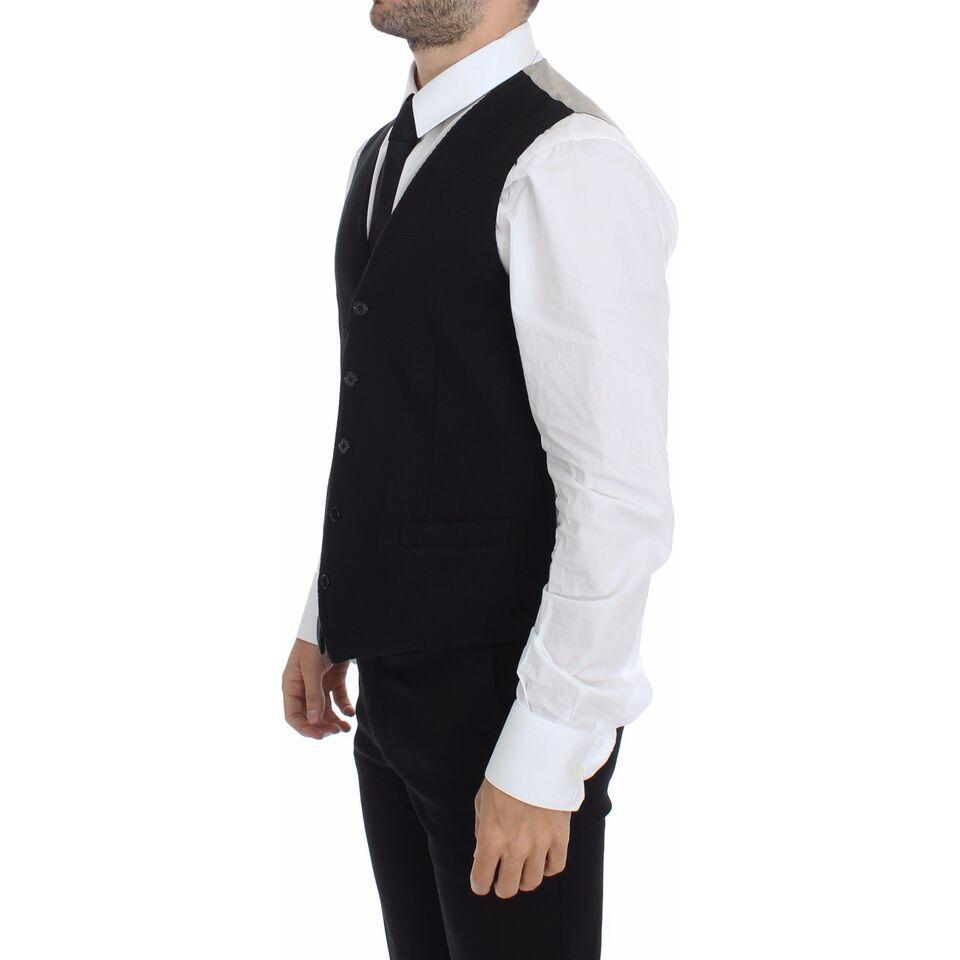 Dolce & Gabbana Elegant Black Silk Dress Vest black-cotton-dress-vest-blazer-jacket
