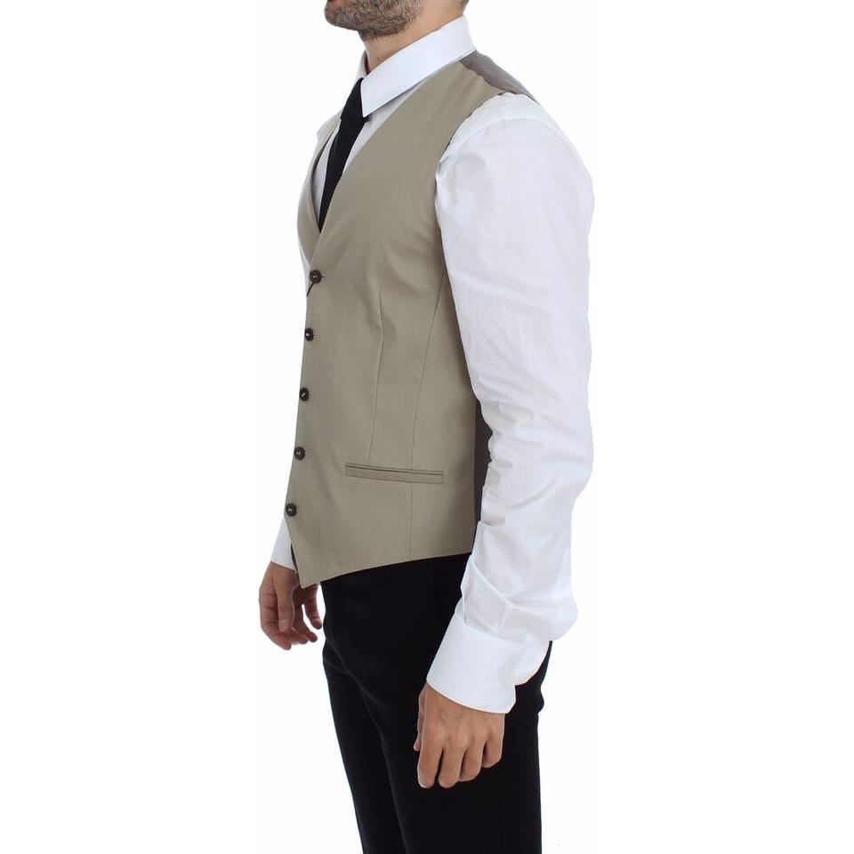 Dolce & Gabbana Elegant Beige Cotton Dress Vest beige-cotton-dress-vest-blazer-jacket