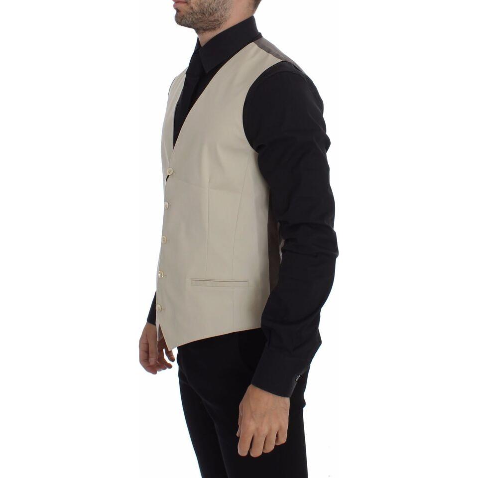 Dolce & Gabbana Elegant Beige Cotton Blend Dress Vest beige-cotton-stretch-dress-vest-blazer