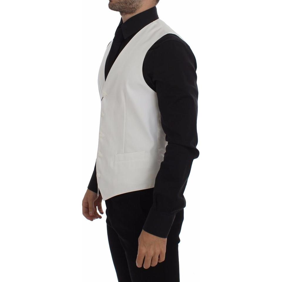 Dolce & Gabbana | Elegant White Cotton Silk Dress Vest| McRichard Designer Brands   
