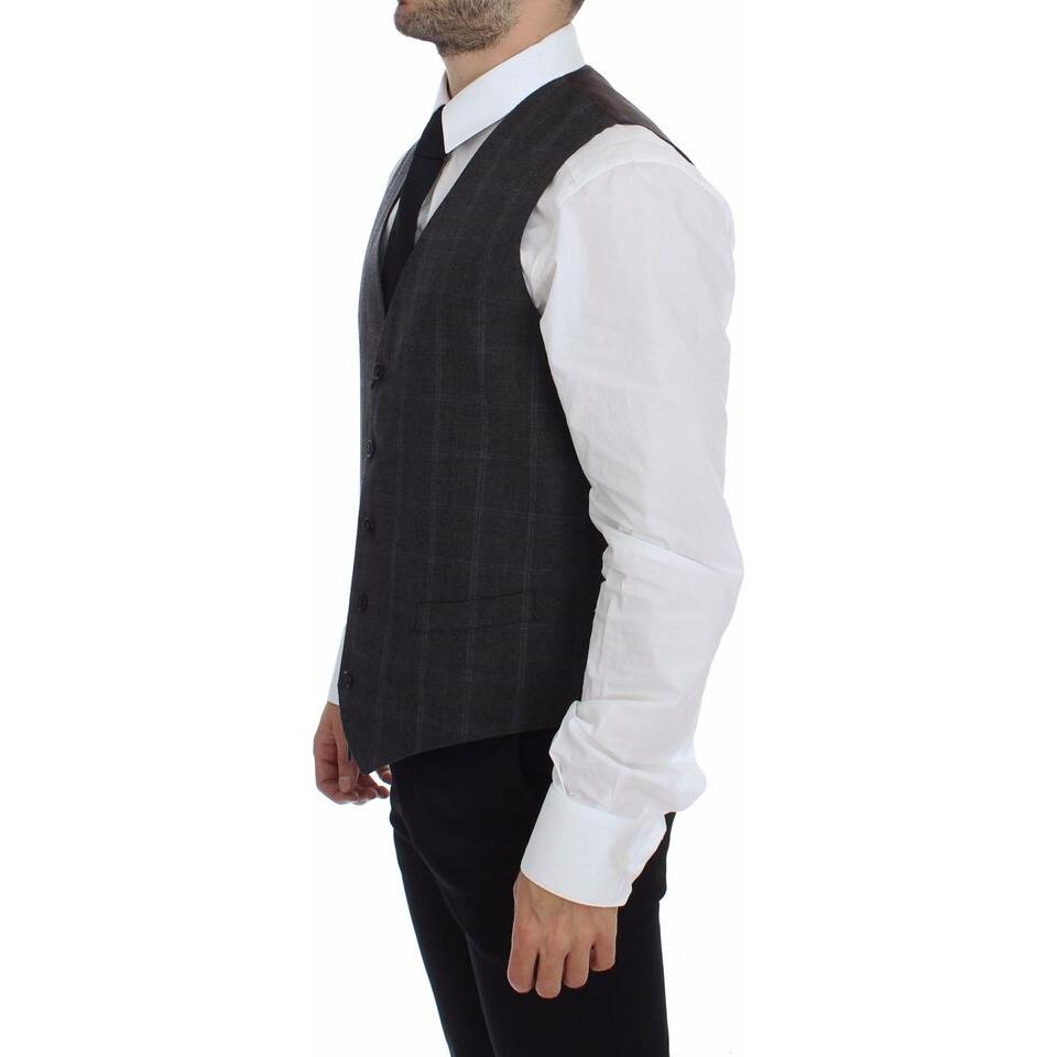 Dolce & Gabbana Elegant Checkered Wool Dress Vest brown-check-wool-single-breasted-vest