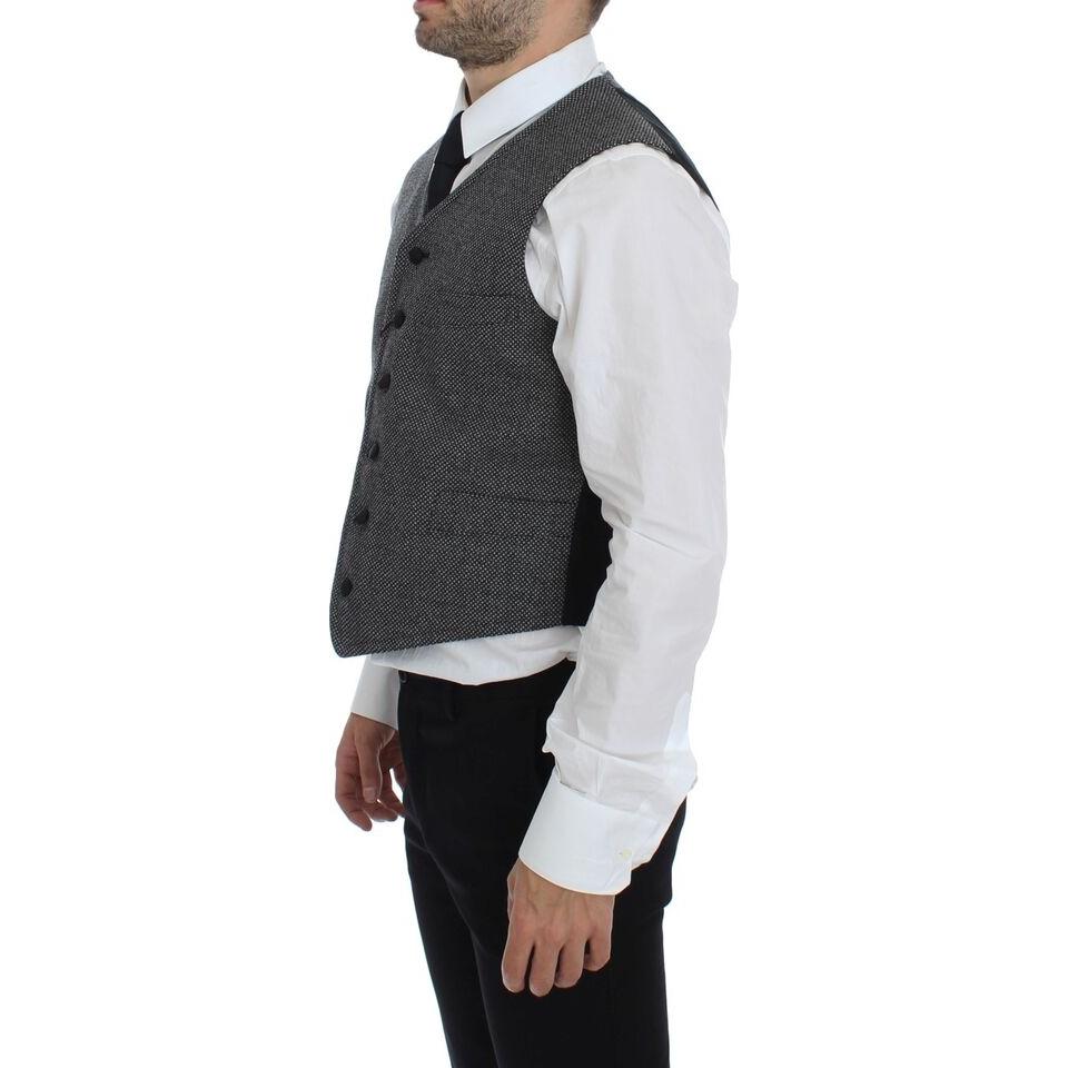 Dolce & Gabbana Elegant Single Breasted Gray Dress Vest gray-cotton-blend-logo-vest-gilet-weste