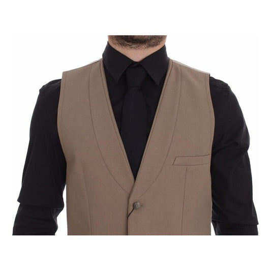 Dolce & Gabbana Elegant Beige Cotton Dress Vest – Slim Fit beige-cotton-slim-fit-button-front-dress-vest