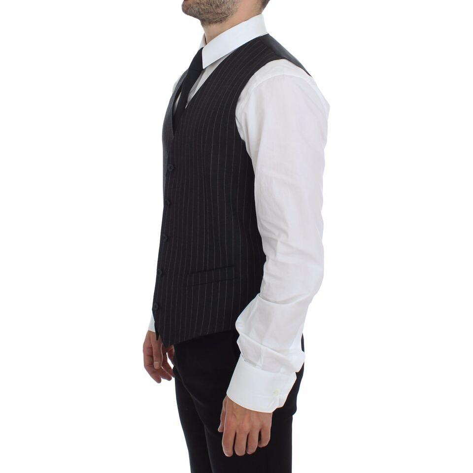 Dolce & Gabbana Elegant Gray Striped Dress Vest gray-striped-wool-logo-vest-gilet-weste-1