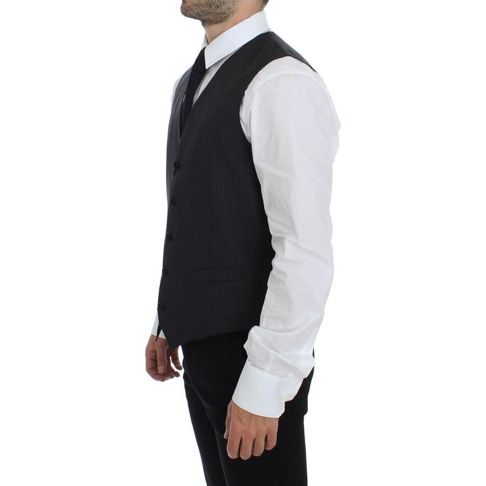 Dolce & Gabbana Elegant Gray Striped Dress Vest gray-striped-wool-single-breasted-vest-3