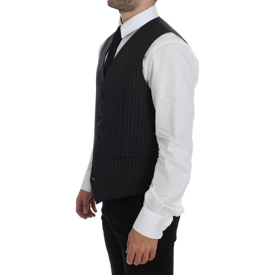 Dolce & Gabbana Elegant Gray Striped Wool Dress Vest gray-striped-wool-logo-vest-gilet-weste-3
